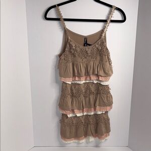 Women's Layered Lace Tank Top - Tan and Pink